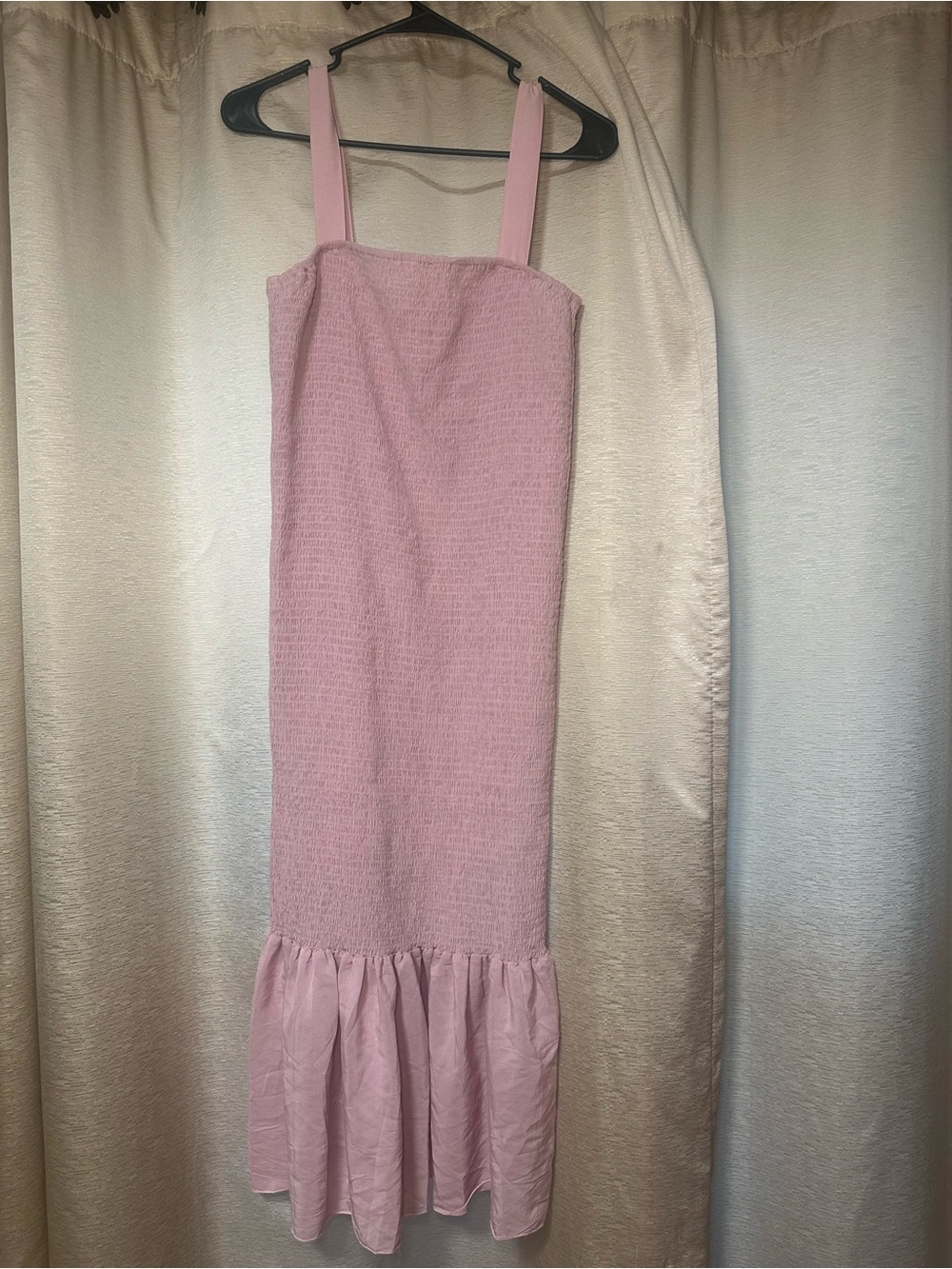 Source Unknown Pink Smocked Midi Dress with Ruffle Hem